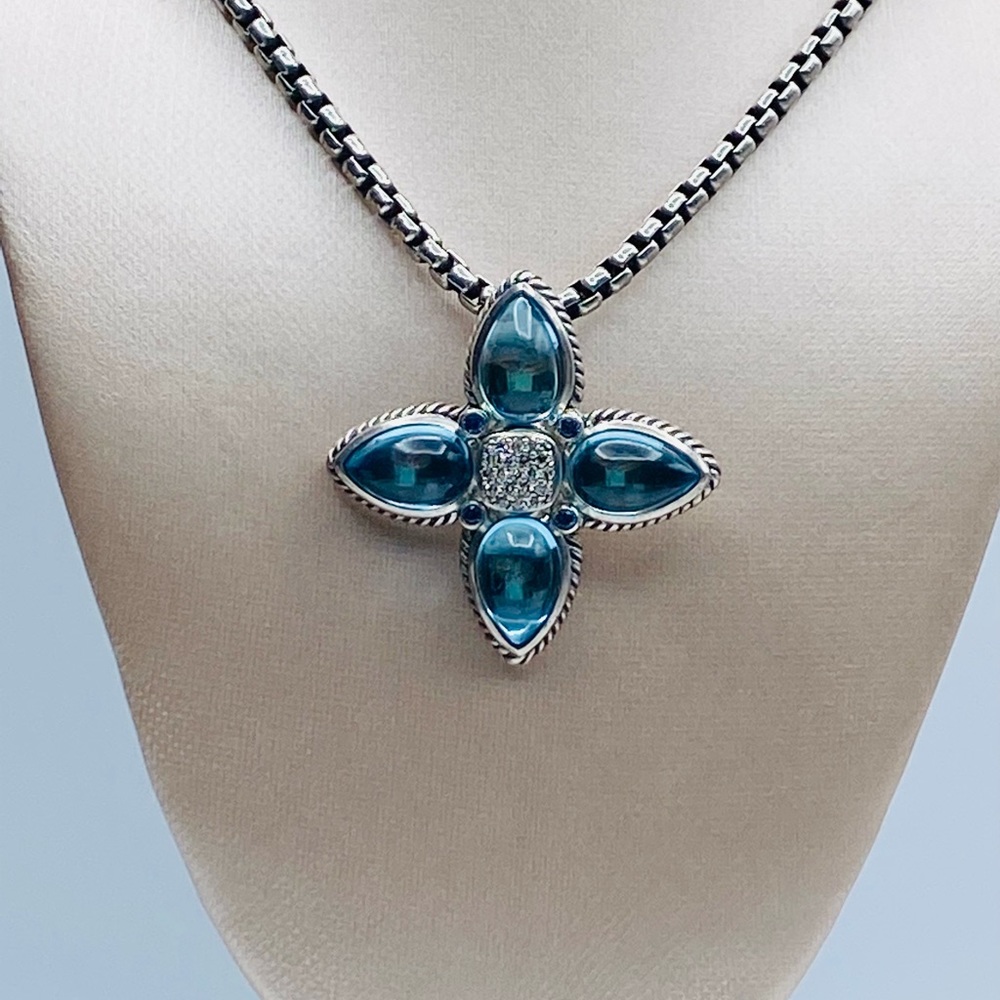 David Yurman Renaissance Blue Topaz Diamond Teardr - Picture 6 of 11